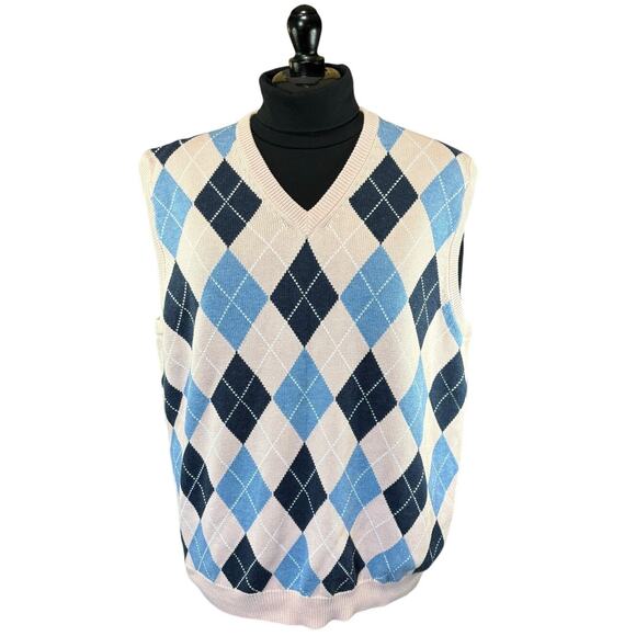 Vintage Brooks Brothers Pink Argyle Cotton sweater Sz L vest Hong Kong tag Y2k - Picture 1 of 8